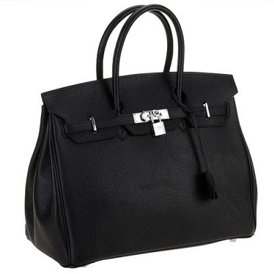 Hermes Birkin Hilary Duff 35CM Black Leather Silver Lock Top Handle Tote Bag Online 