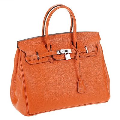 Fake 2017 Winter Orange Hermes Birkin Silver Buckle Ladies Flap Totes Wide Base With Bolts  
