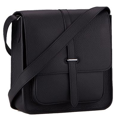 Chic Hermes Black Litchi Leather Men Square Fake Messenger Bag Satchel Flap For Sale 