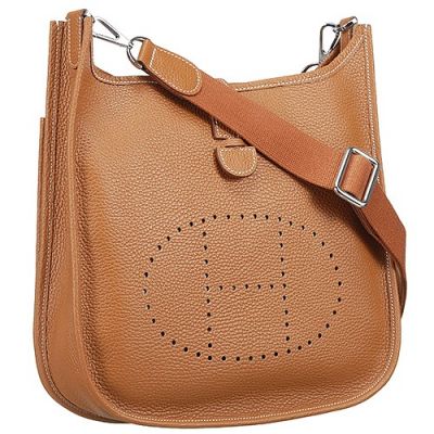 Replica Hermes Tan Evelyne H056275CK37 Leather Lining Curved Base Flap Shoulder Bag Perforated H Pattern
