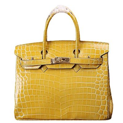 Hermes Flip-over Flap Ladies Birkin Handbag 35CM Yellow Cocodile Leather Belt With Golden Buckle Online