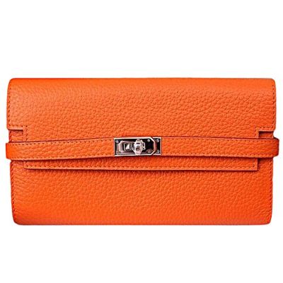 Hermes Kelly H051303CK9J Designer Long Clemence Leather Flap Belt Wallet Zipper Change Purse For Discount 