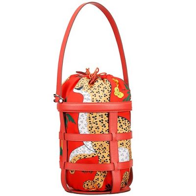 Spring Hot Selling Hermes Musardine Red Leather Drawstring Bag Red Silk With Leopard Pattern Replica