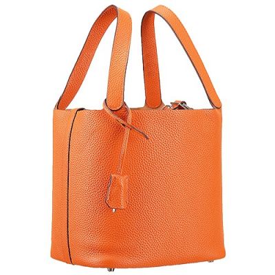 Celebrity Style Hermes MM Orange Leather Picotin Ladies Lock Bag Square Base Price France