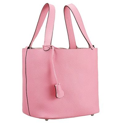 Latest Hermes Picotin MM Light Pink Leather Square Palladium Bag Side Belt With Lock For Girls 