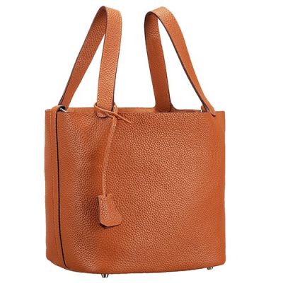 Hermes Tan Grained Leather Square Base MM Picotin Bag Leather Trimming Silver Hardware Price Paris 
