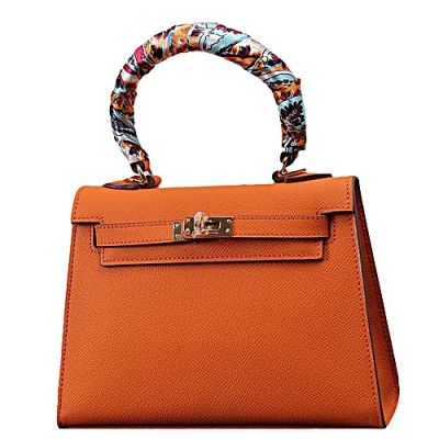 2017 New Golden Turn-lock Ladies Hermes Kelly Flap Shoulder Bag Silk Twining Handle Orange