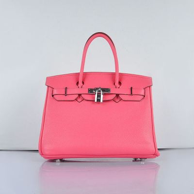 Women's Hermes AAA Quality Lip Pink Togo Leather Birkin Totes Flip-over Flap Silver Hardware