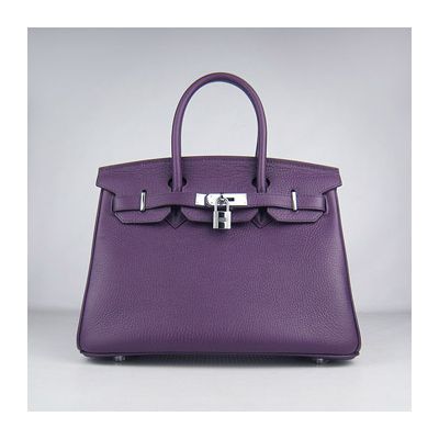 Hermes 30CM Purple Togo Leather Wide Base Birkin Bag Belt With Silver Buckle American 