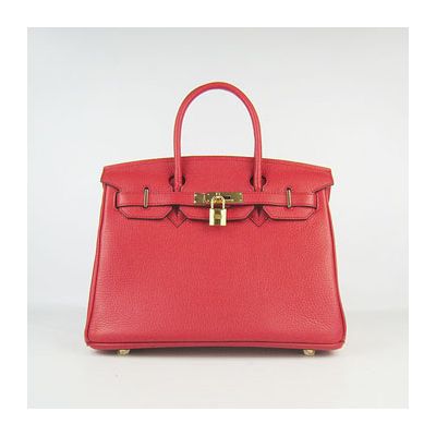 A-shaped Hermes Birkin Red Togo Leather Small Flip-over Flap Tote Bag Gold Plated Hardware 