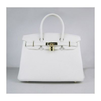 2017 Autumn Hermes Birkin 30CM White Togo Leather Yellow Brass Lock Flap Handbag For Womens 