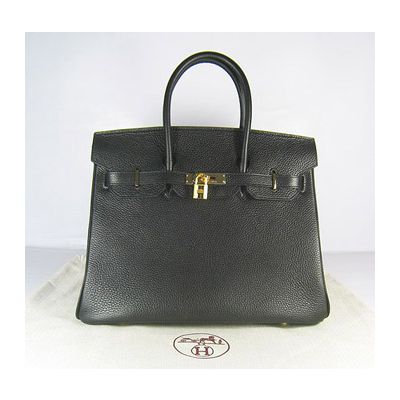 Black Togo Leather Hermes Birkin Gold Plated Lock Lace Style Flap Handbag 35cm For Womens 