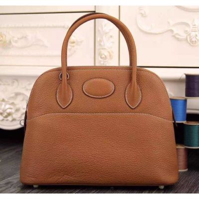 Hermes Bolide H073419CK37 Cow Leather Brown Totes Bag Top Handle White Topstitching 31 CM Silver Hardware 