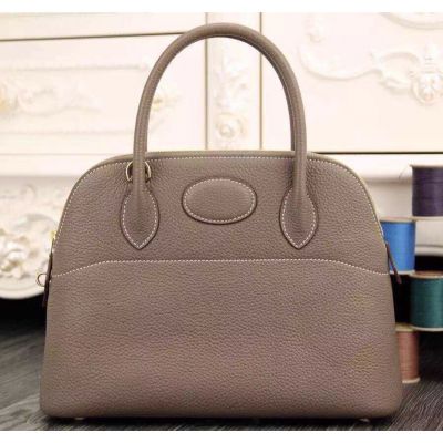 Elephant Grey Women's Cow Leather Hermes Bolide Gold Plated Hardware Top Handle Totes Bag Price Paris 