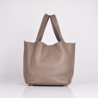 Hermes Picotin Ladies Dark Grey Calf Leather Bucket Bag Narrow Side Belt Silver Padlock 