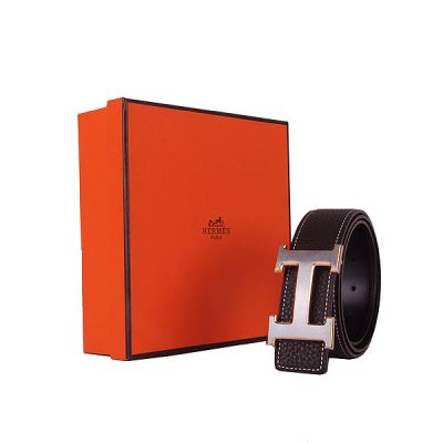 Hermes Popular Two-tone "H" Buckle Comfortable Calf Leather Guy Dark Coffee Dress Belt For Sale 