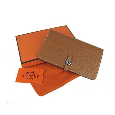 Hermes High End Light Coffee Long Calf Leather Dogon Wallet Removable Zipper Purse H043070CK37