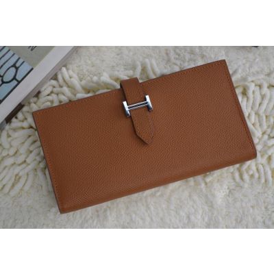 Hermes Bearn H039078CK6C Coffee Calf Leather Ladies Gusset Large Wallet Low Price Online 