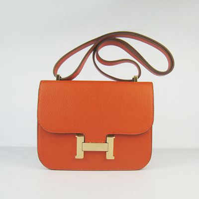 Elegant Orange Togo Leather Hermes Constance Golden H-shaped Buckle Flap Handbag For Girls 
