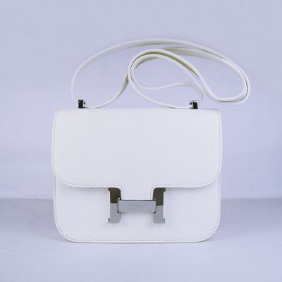 Vintage Hermes Constance Flat Top Silver H Buckle Womens White Togo Leather Shoulder Bag Price France 
