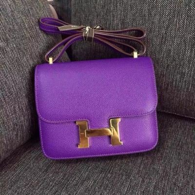 Latest Hermes Constance Brass H Buckle Epsom Leather 23CM Flap Bag Purple For Ladies 