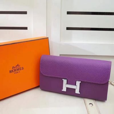 Purple Hermes Constance Womens Flap Wallet Togo Leather Silver H Logo Buckle In Paris 