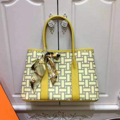 Hermes Garden Party Riband Trimming Yellow Canvas Tote Bag Leather Handle Knitting Pattern 36CM Online 