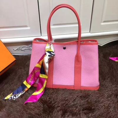 Latest Medium Hermes Garden Party Pink-Iviva 36CM Narrow Handle Fake Handbag Silk Ribbon For Girls