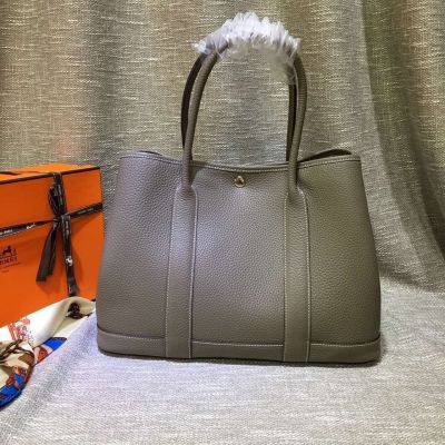Imitation Fashion Trends Grey Grained Leather Hermes H069577CK8U Womens Medium Top Handle Garden Party Handbag 