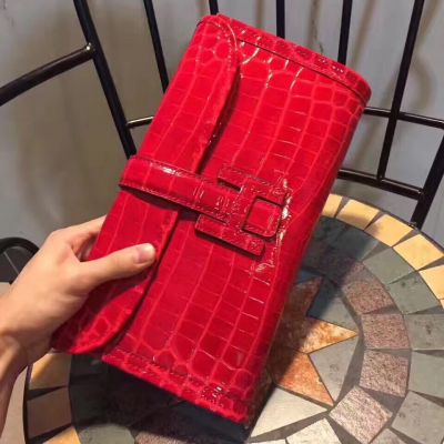 Hermes Jige 28CM Red Croco Flap Clutch Slim Central Belt Evening Bag For Girls Online 