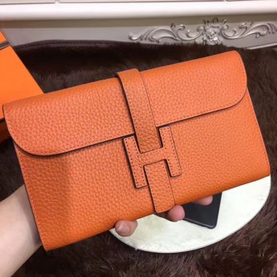 Good Price Hermes Jige Wallet Togo Leather Orange Small Flip-over Flap For Womens Summer 