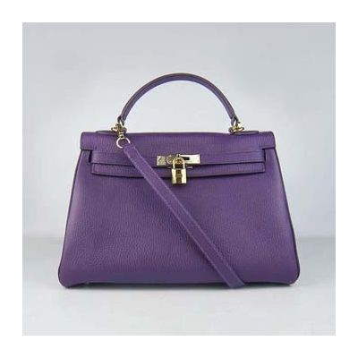Romantic Ladies Hermes Kelly Flap Leather Shoulder Bag Adjustable Strap Wide Base Low Price Purple 