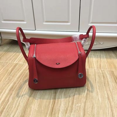 AAA Quality Hermes Lindy Silver Zipper & Flap Handbag Red Leather Box Bag For Womens Replica 
