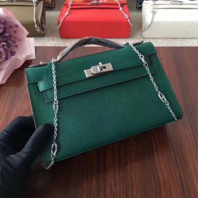Top Sale Green Epsom Leather Mini Silver Chain Tote Bag Flip-over Flap For Womens 