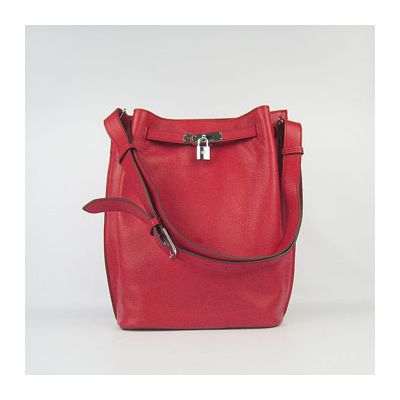 Replica Vintage Red Togo Leather Hermes So Kelly H056304CK9T 28CM Shoulder Bag Silver Key & Lock  