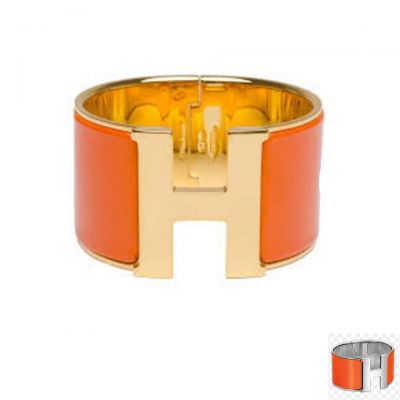 Hermes Clic Clac H Orange Enamel Rose Gold/Silver/ Yellow Gold Extra Wide Bracelet Girls Malaysia Price