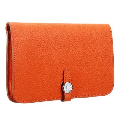 Latest Hermes H069682CKAA Ladies Narrow Belt Dogon Wallet Orange Clemence Leather Removable Change Purse 
