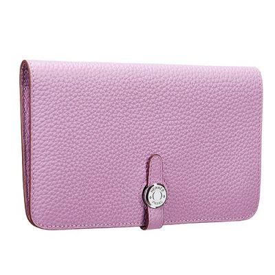 Pink High End Clemence Leather Hermes Dogon Bi-fold Belt Wallet 5 Card Slots For Girls 
