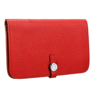 Top Sale Red Textured-leather Hermes Dogon Bi-fold Ladies Long Belt Wallet Silver Hardware H043070CK53