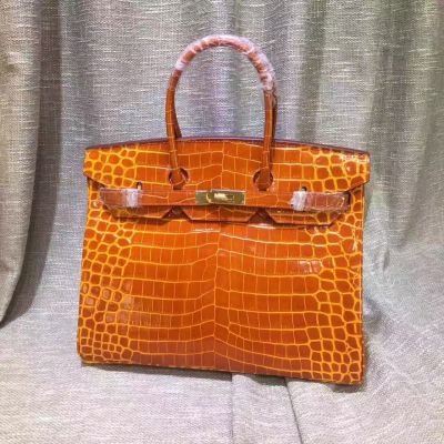 Orange Crocodile Leather Hermes Birkin Wide Bottom With Bolts Ladies Top Handle Totes Good Price 