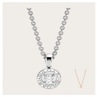 Bvlgari Bvlgari Round Signature Studded With Crystal Silver/Rose Gold Plated Chain Necklace Ladies Jewelry 340614 CL853447/340017 CL853337