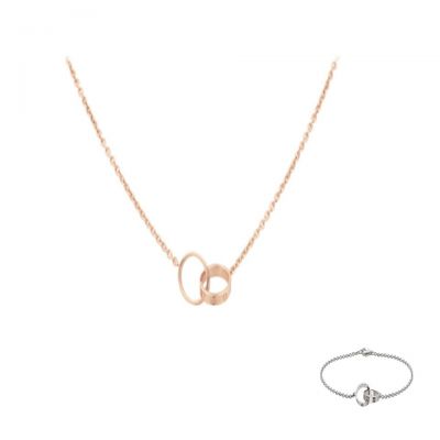 Cartier love Bracelet & Necklace Interlocking Circle Screw Motifs Jewelry Set Silver/Pink Gold For Women B6027200/B6027000 B7212500/B7212300