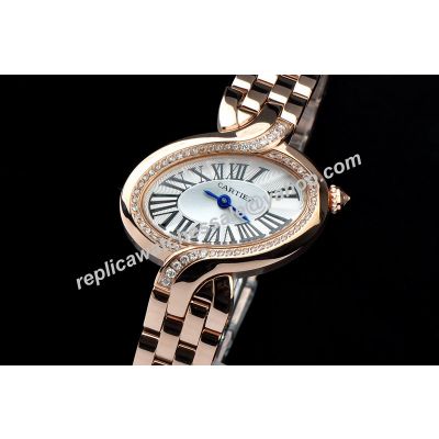 Cartier Delices SmallPaved Diamonds Bezel 18K Rose Gold Bracelet Watch KDY061 