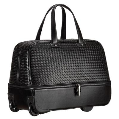 Fake Bottega Veneta Black Leather Wheeled Oversized Carry-On Suitcase Coded Lock 