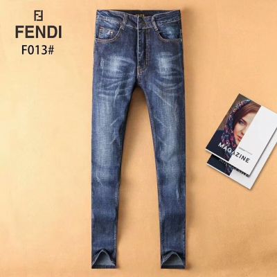 2018 Latest Fendi Bugs Eyes Embroidery Trimming Mens Blue Stretch Denim Clone Skinny Jeans In UK