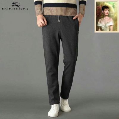 Men's Burberry Logo Print High End Cotton Drawcord Waist Winter Black Velvet Lined Sweatpants For Outdoor