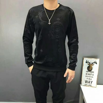 2018 Spring/Fall Versace Popular Pattern Jacquard Mens Crewneck Black Wool Mink Cashmere Blended Sweatershirts