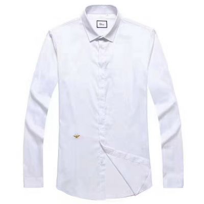 Dior Fashion Bee Embroidery Trimming Double Buttons Cuffs Guy White Poplin Slim-fit Leisure T-shirts Replica 