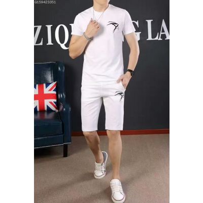Givenchy Simple Printed Mercerized Cotton Mens Summer Suits (Crew-neck Short-Sleeve T-shirt & Elastic Waist Half Pant )