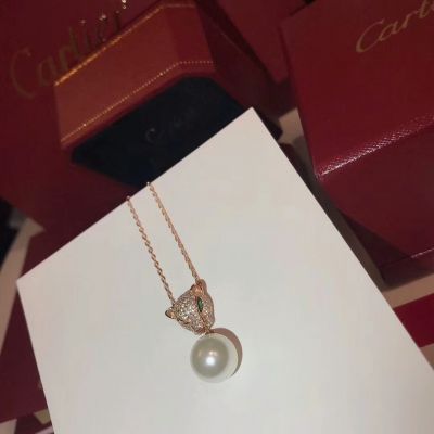 Luxury Designer Cartier Panthere De Cartier Emerald Eyes White Pearl  Necklace Online Sale Price